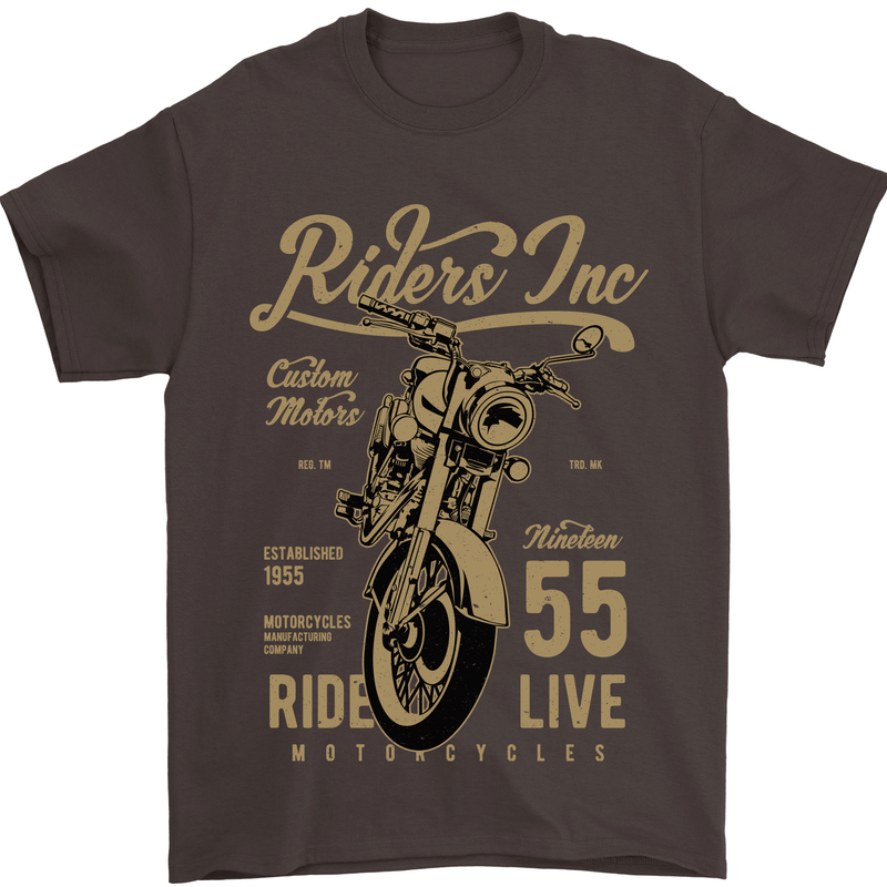 Riders Inc Motorcycle Cafe Racer Biker Bike Mens T-Shirt Cotton Gildan Dark Chocolate
