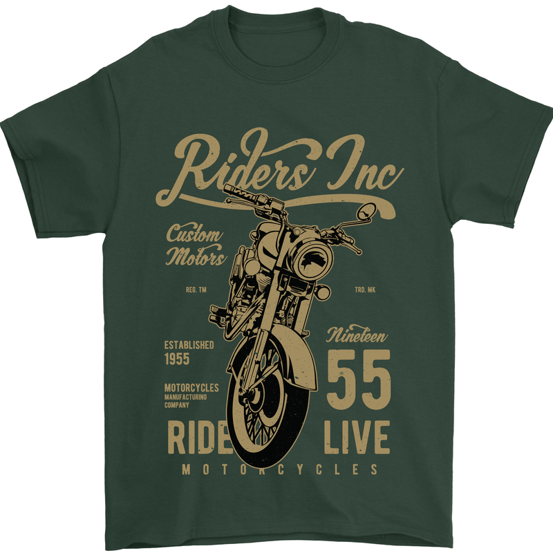 Riders Inc Motorcycle Cafe Racer Biker Bike Mens T-Shirt Cotton Gildan Forest Green