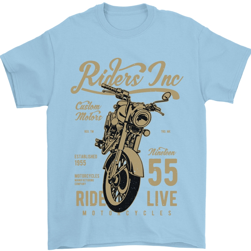 Riders Inc Motorcycle Cafe Racer Biker Bike Mens T-Shirt Cotton Gildan Light Blue