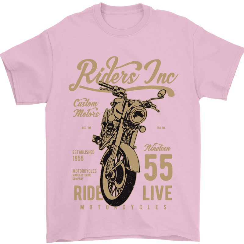 Riders Inc Motorcycle Cafe Racer Biker Bike Mens T-Shirt Cotton Gildan Light Pink