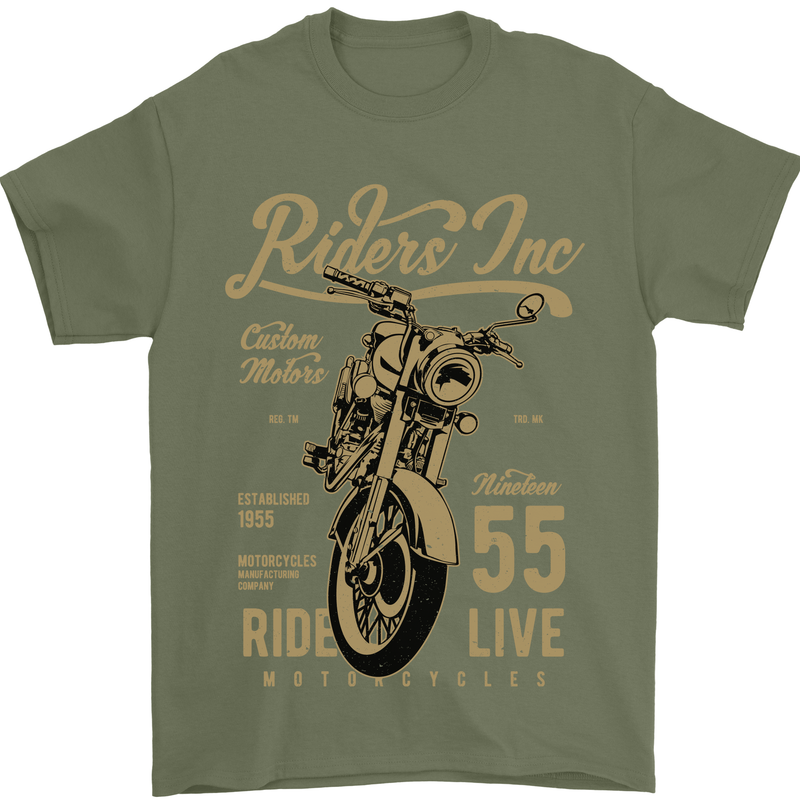 Riders Inc Motorcycle Cafe Racer Biker Bike Mens T-Shirt Cotton Gildan Military Green