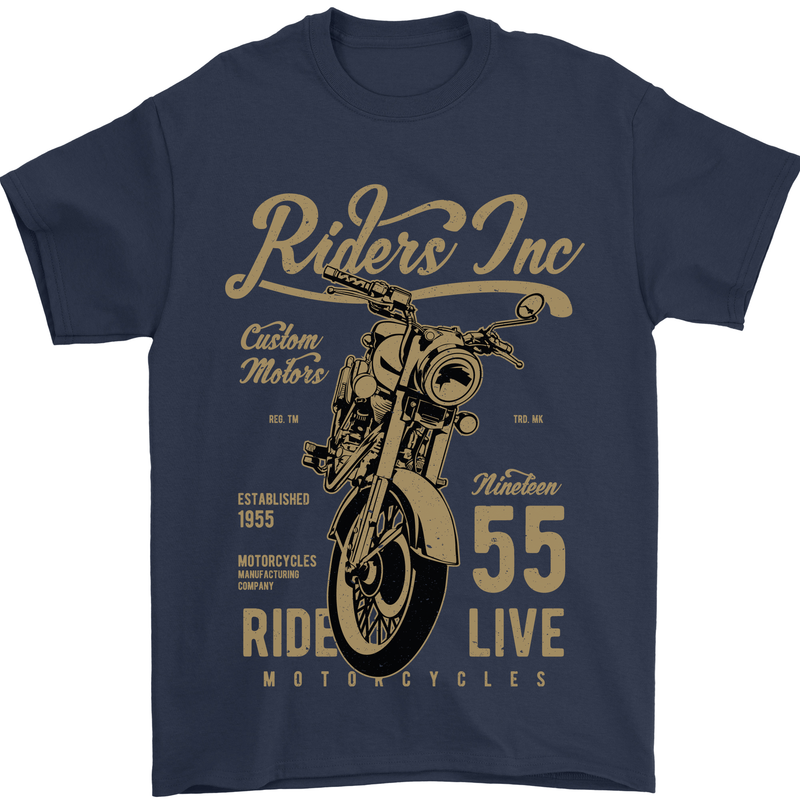 Riders Inc Motorcycle Cafe Racer Biker Bike Mens T-Shirt Cotton Gildan Navy Blue