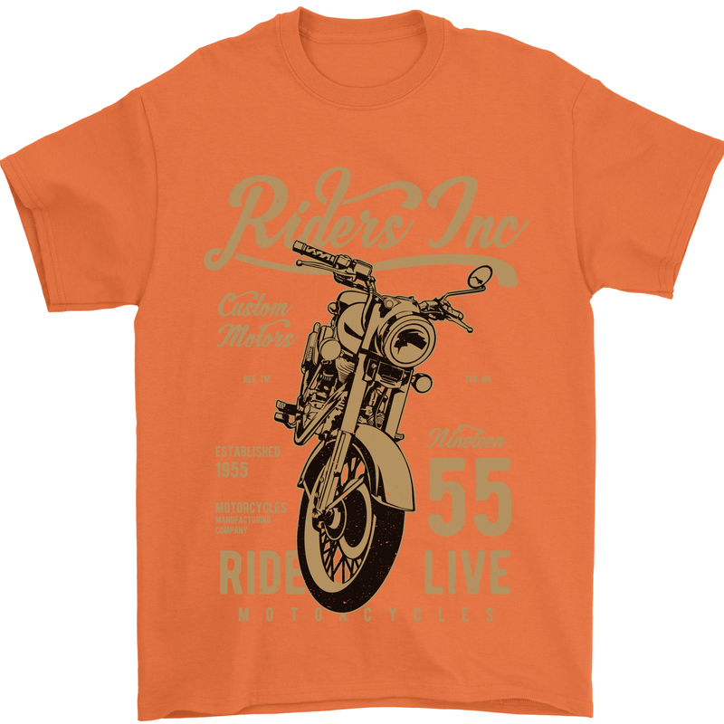 Riders Inc Motorcycle Cafe Racer Biker Bike Mens T-Shirt Cotton Gildan Orange