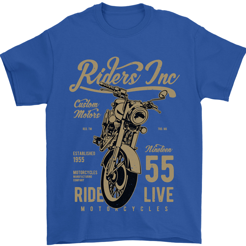 Riders Inc Motorcycle Cafe Racer Biker Bike Mens T-Shirt Cotton Gildan Royal Blue