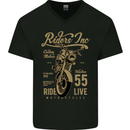 Riders Inc Motorcycle Cafe Racer Biker Bike Mens V-Neck Cotton T-Shirt Black