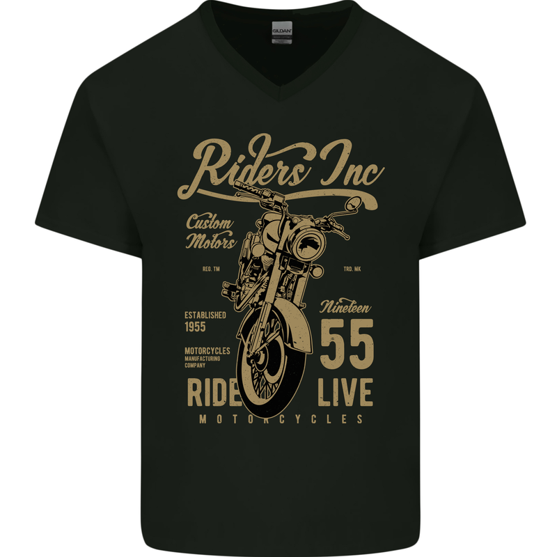Riders Inc Motorcycle Cafe Racer Biker Bike Mens V-Neck Cotton T-Shirt Black