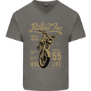 Riders Inc Motorcycle Cafe Racer Biker Bike Mens V-Neck Cotton T-Shirt Charcoal