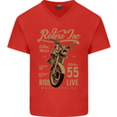Riders Inc Motorcycle Cafe Racer Biker Bike Mens V-Neck Cotton T-Shirt Red