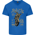 Riders Inc Motorcycle Cafe Racer Biker Bike Mens V-Neck Cotton T-Shirt Royal Blue