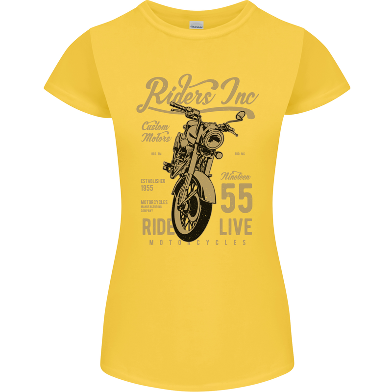 Riders Inc Motorcycle Cafe Racer Biker Bike Womens Petite Cut T-Shirt Yellow