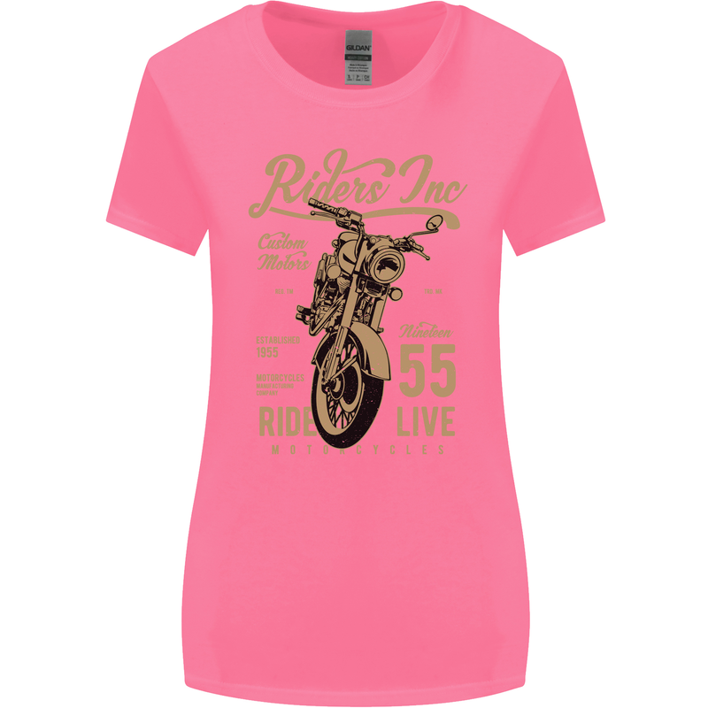 Riders Inc Motorcycle Cafe Racer Biker Bike Womens Wider Cut T-Shirt Azalea