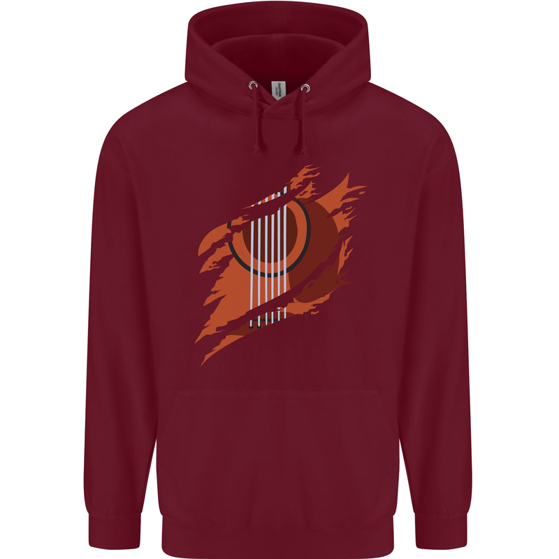 Ripped Torn Acoustic Guitar Music Funny Childrens Kids Hoodie Maroon