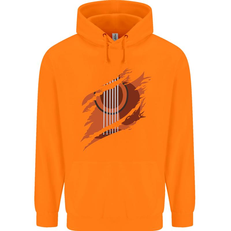 Ripped Torn Acoustic Guitar Music Funny Childrens Kids Hoodie Orange