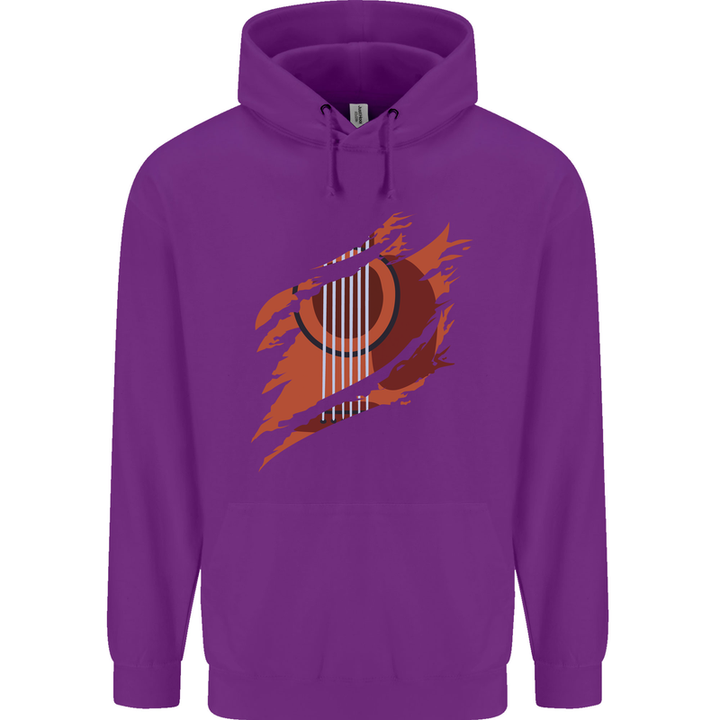 Ripped Torn Acoustic Guitar Music Funny Childrens Kids Hoodie Purple