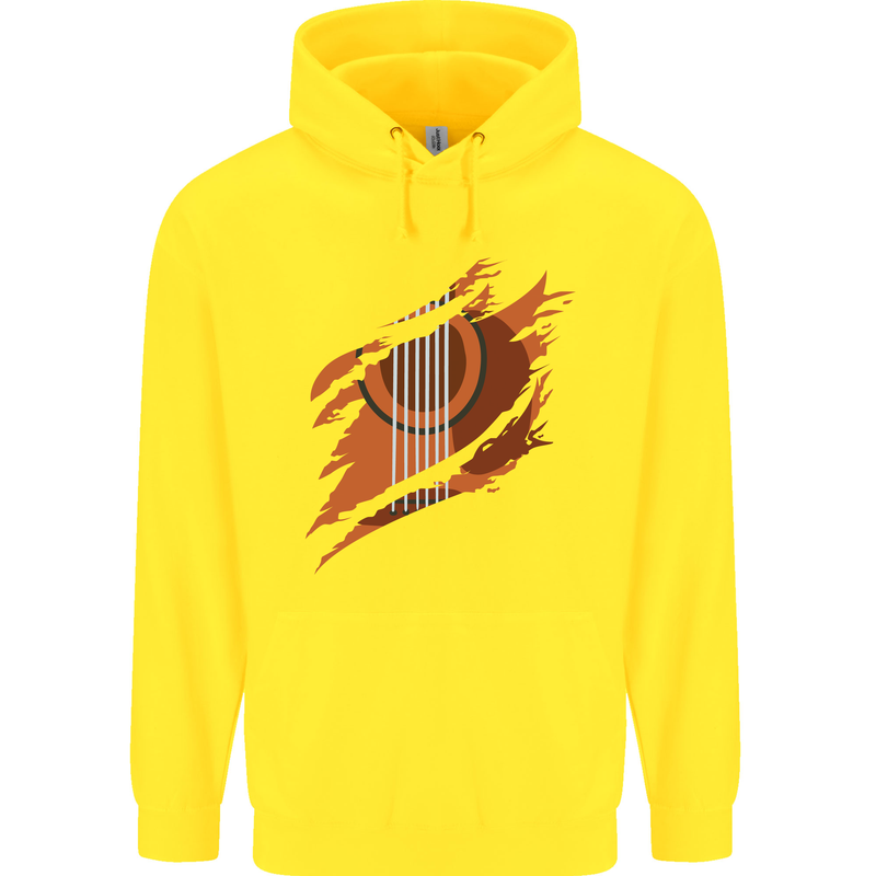 Ripped Torn Acoustic Guitar Music Funny Childrens Kids Hoodie Yellow