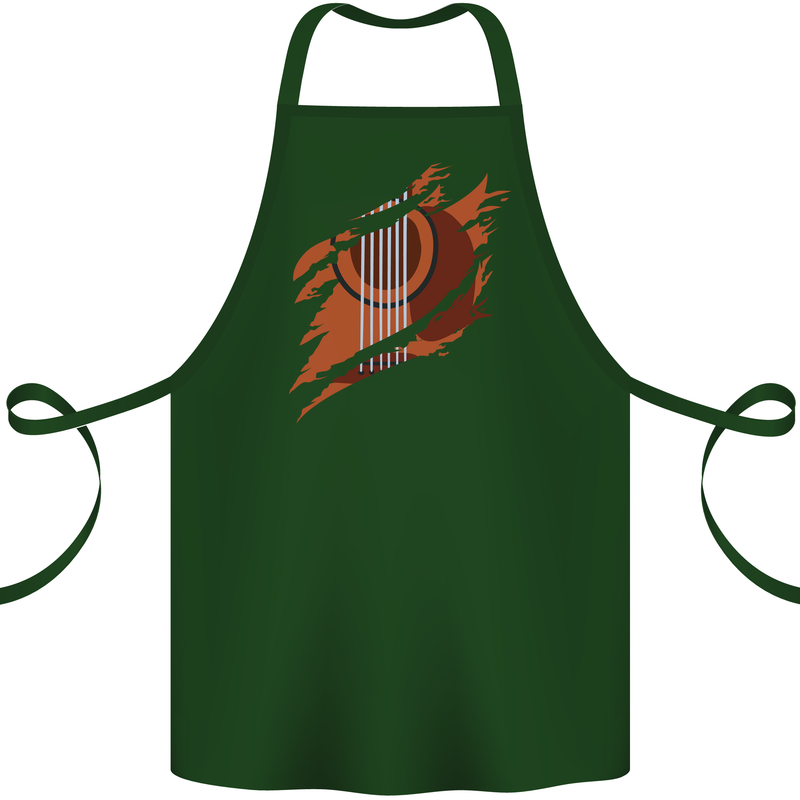 Ripped Torn Acoustic Guitar Music Funny Cotton Apron 100% Organic Forest Green