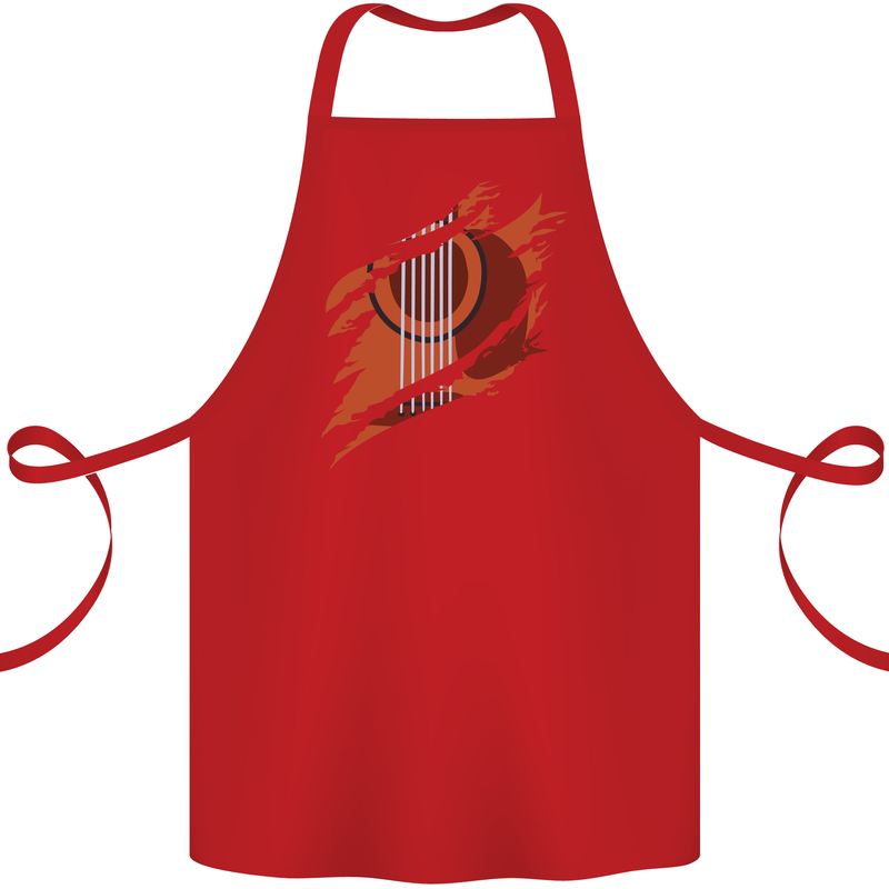 Ripped Torn Acoustic Guitar Music Funny Cotton Apron 100% Organic Red