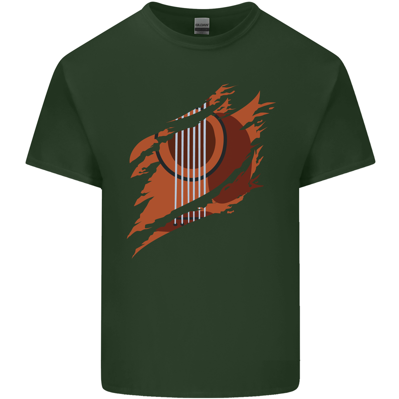 Ripped Torn Acoustic Guitar Music Funny Mens Cotton T-Shirt Tee Top Forest Green