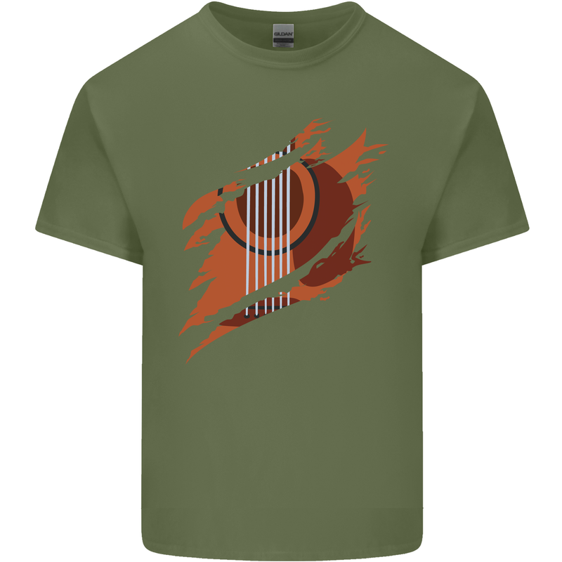 Ripped Torn Acoustic Guitar Music Funny Mens Cotton T-Shirt Tee Top Military Green