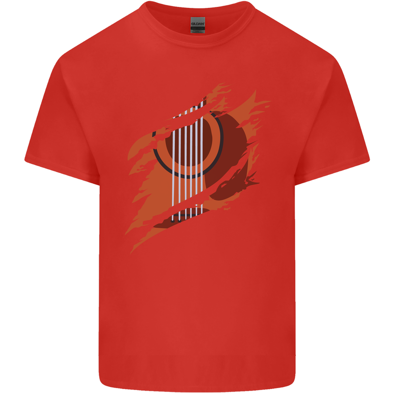 Ripped Torn Acoustic Guitar Music Funny Mens Cotton T-Shirt Tee Top Red