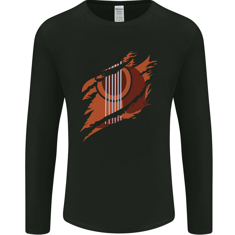 Ripped Torn Acoustic Guitar Music Funny Mens Long Sleeve T-Shirt Black