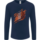 Ripped Torn Acoustic Guitar Music Funny Mens Long Sleeve T-Shirt Navy Blue