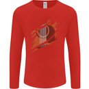 Ripped Torn Acoustic Guitar Music Funny Mens Long Sleeve T-Shirt Red