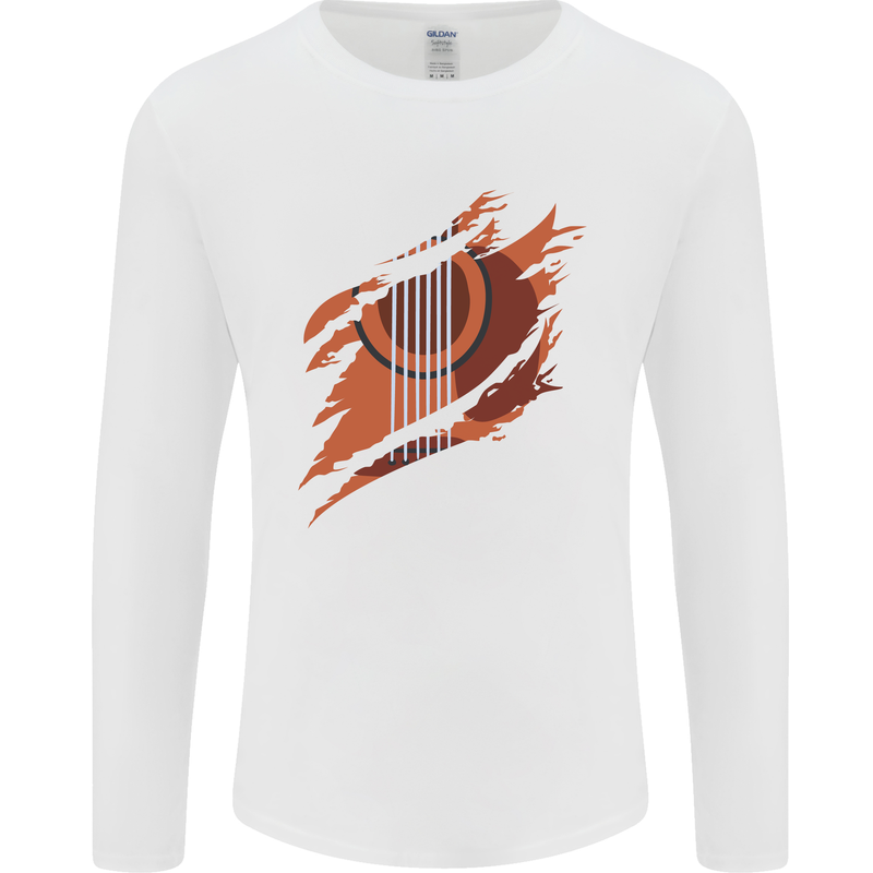 Ripped Torn Acoustic Guitar Music Funny Mens Long Sleeve T-Shirt White