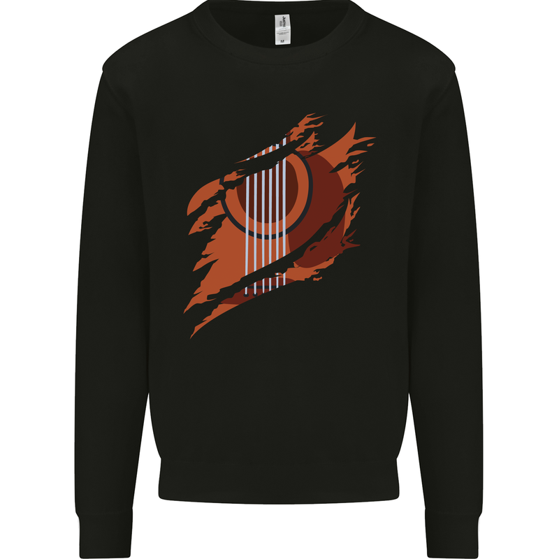 Ripped Torn Acoustic Guitar Music Funny Mens Sweatshirt Jumper Black