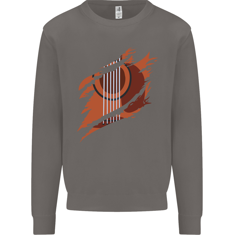 Ripped Torn Acoustic Guitar Music Funny Mens Sweatshirt Jumper Charcoal