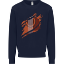 Ripped Torn Acoustic Guitar Music Funny Mens Sweatshirt Jumper Navy Blue