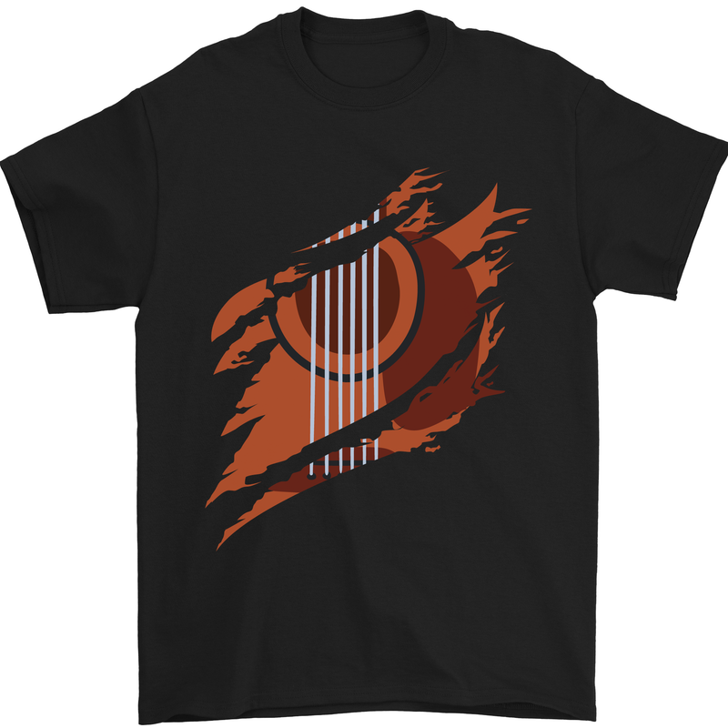 Ripped Torn Acoustic Guitar Music Funny Mens T-Shirt Cotton Gildan Black