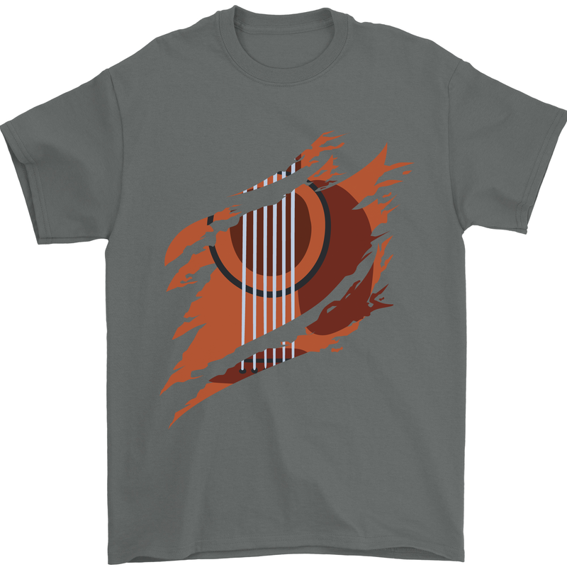 Ripped Torn Acoustic Guitar Music Funny Mens T-Shirt Cotton Gildan Charcoal