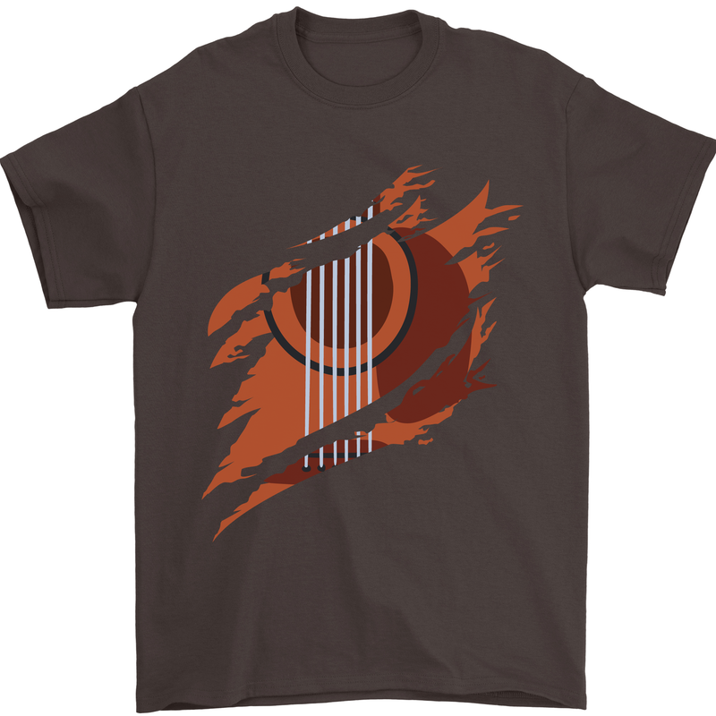 Ripped Torn Acoustic Guitar Music Funny Mens T-Shirt Cotton Gildan Dark Chocolate