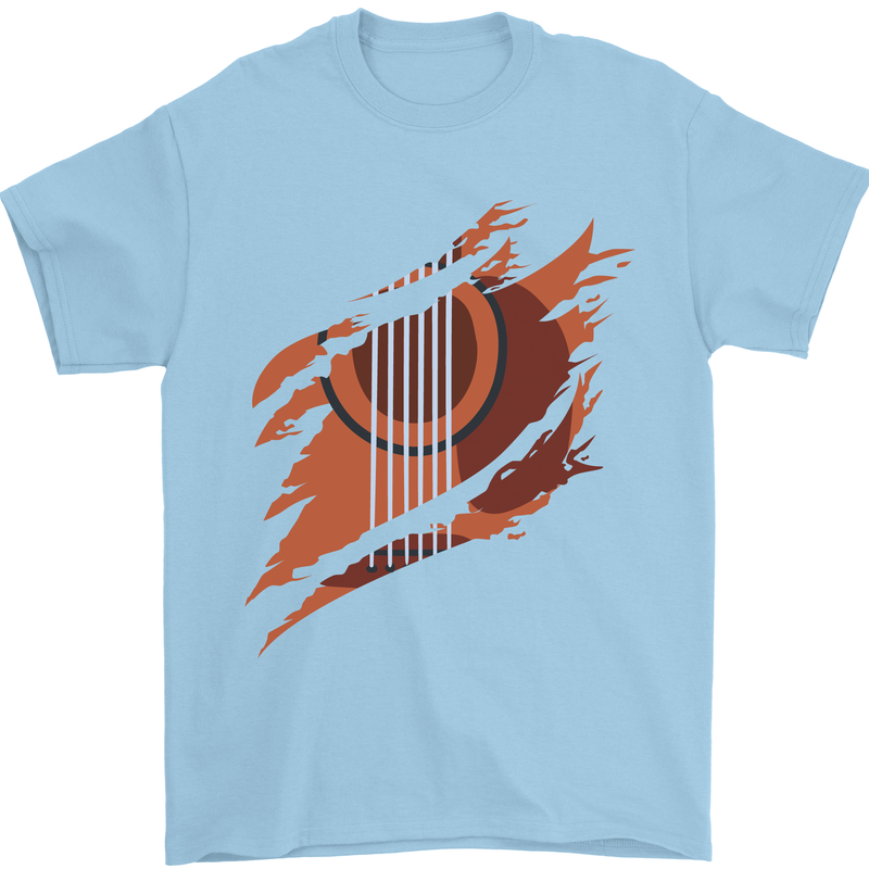 Ripped Torn Acoustic Guitar Music Funny Mens T-Shirt Cotton Gildan Light Blue