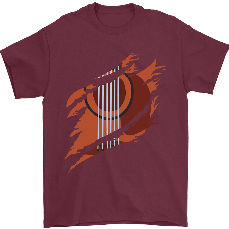 Ripped Torn Acoustic Guitar Music Funny Mens T-Shirt Cotton Gildan Maroon
