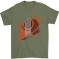 Ripped Torn Acoustic Guitar Music Funny Mens T-Shirt Cotton Gildan Military Green