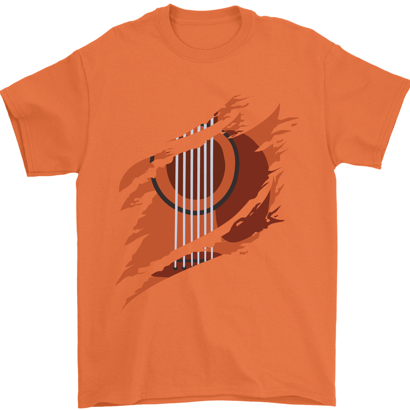 Ripped Torn Acoustic Guitar Music Funny Mens T-Shirt Cotton Gildan Orange