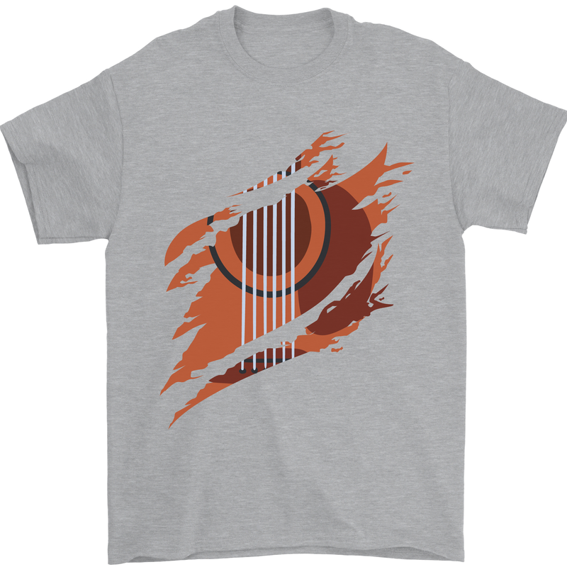 Ripped Torn Acoustic Guitar Music Funny Mens T-Shirt Cotton Gildan Sports Grey