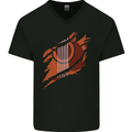 Ripped Torn Acoustic Guitar Music Funny Mens V-Neck Cotton T-Shirt Black