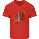 Ripped Torn Acoustic Guitar Music Funny Mens V-Neck Cotton T-Shirt Red