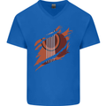 Ripped Torn Acoustic Guitar Music Funny Mens V-Neck Cotton T-Shirt Royal Blue