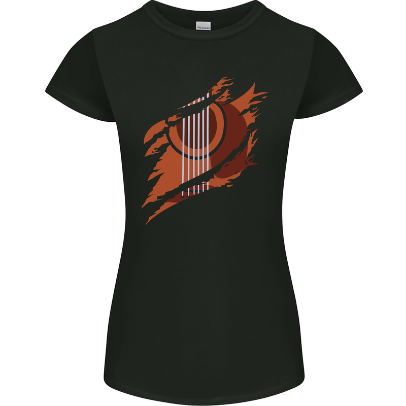 Ripped Torn Acoustic Guitar Music Funny Womens Petite Cut T-Shirt Black