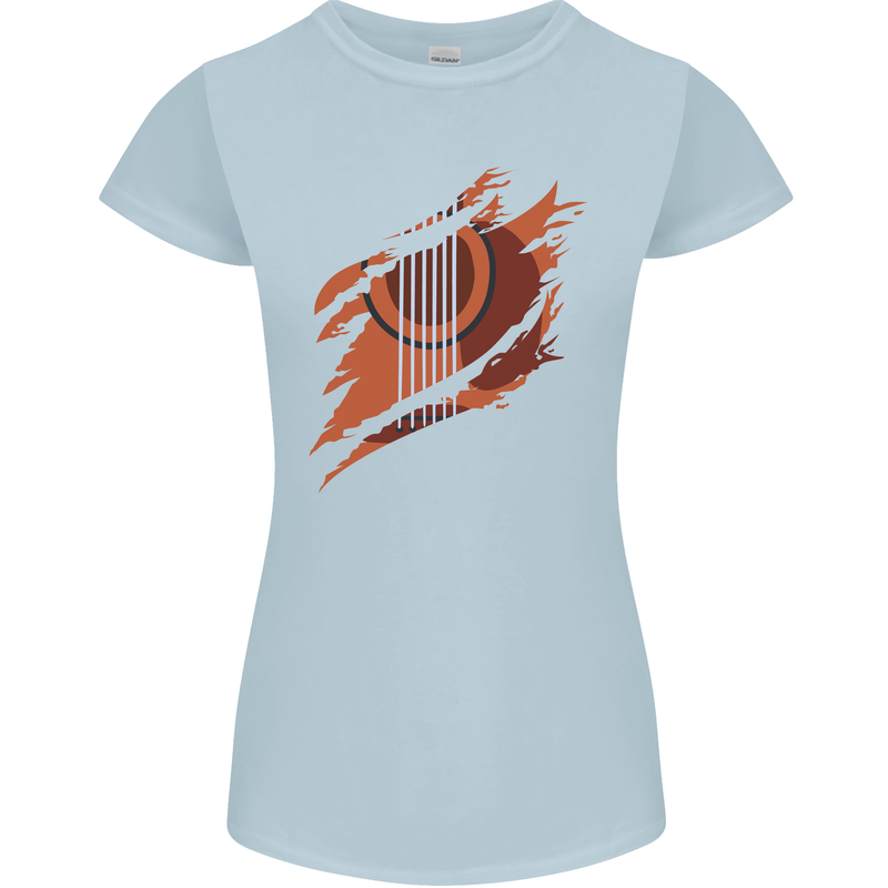 Ripped Torn Acoustic Guitar Music Funny Womens Petite Cut T-Shirt Light Blue