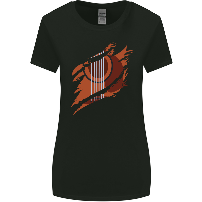 Ripped Torn Acoustic Guitar Music Funny Womens Wider Cut T-Shirt Black