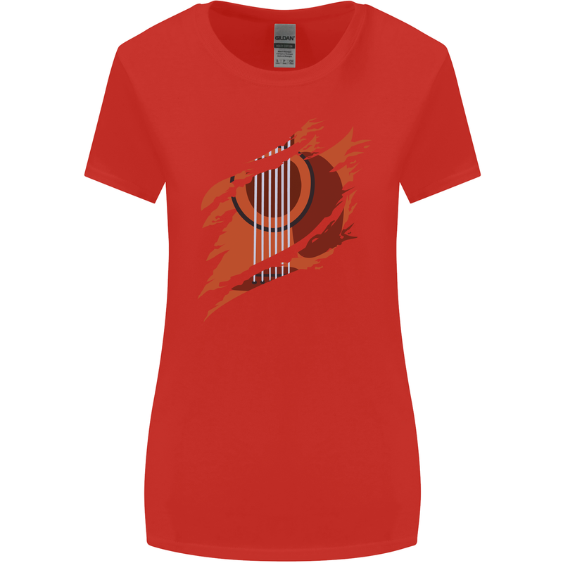 Ripped Torn Acoustic Guitar Music Funny Womens Wider Cut T-Shirt Red
