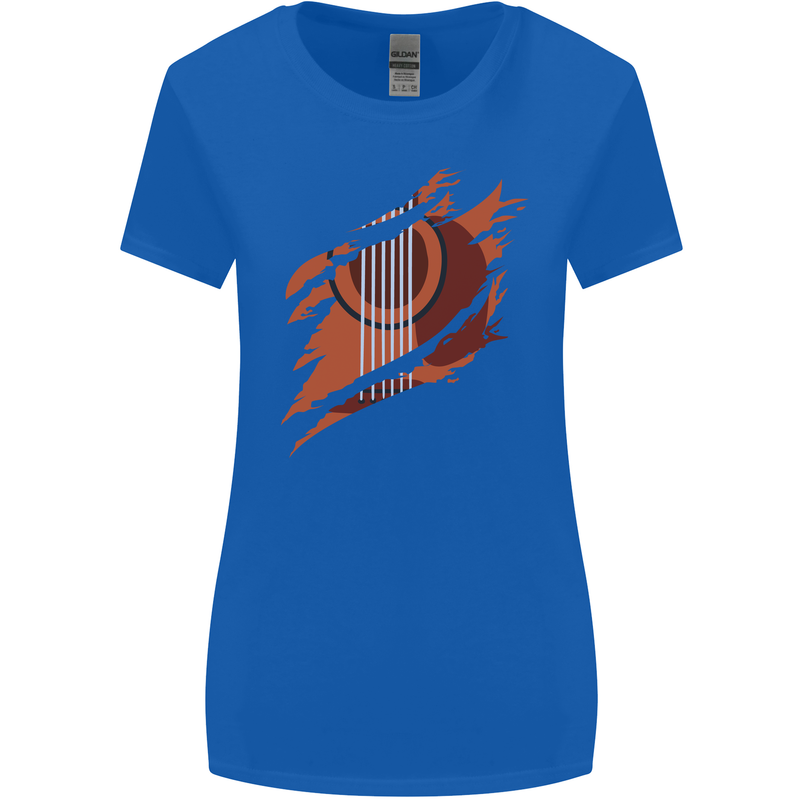Ripped Torn Acoustic Guitar Music Funny Womens Wider Cut T-Shirt Royal Blue