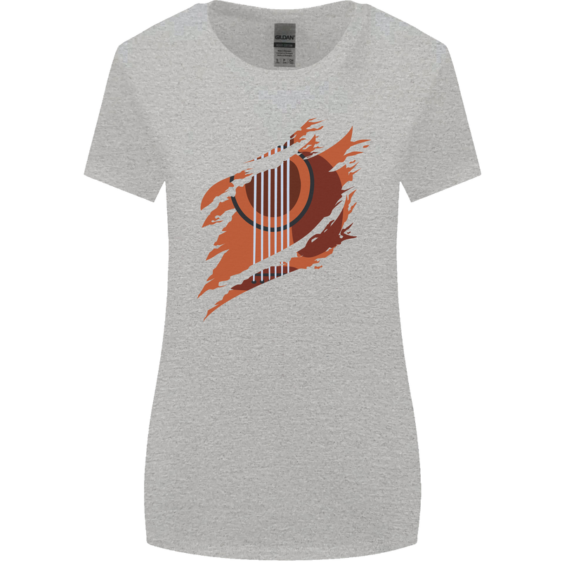 Ripped Torn Acoustic Guitar Music Funny Womens Wider Cut T-Shirt Sports Grey
