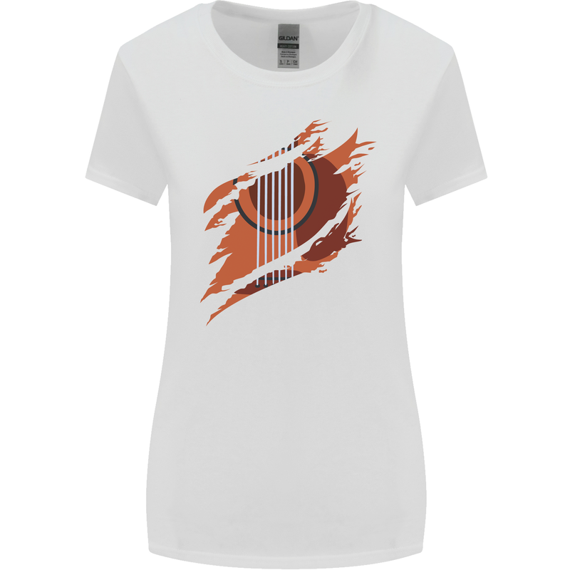 Ripped Torn Acoustic Guitar Music Funny Womens Wider Cut T-Shirt White