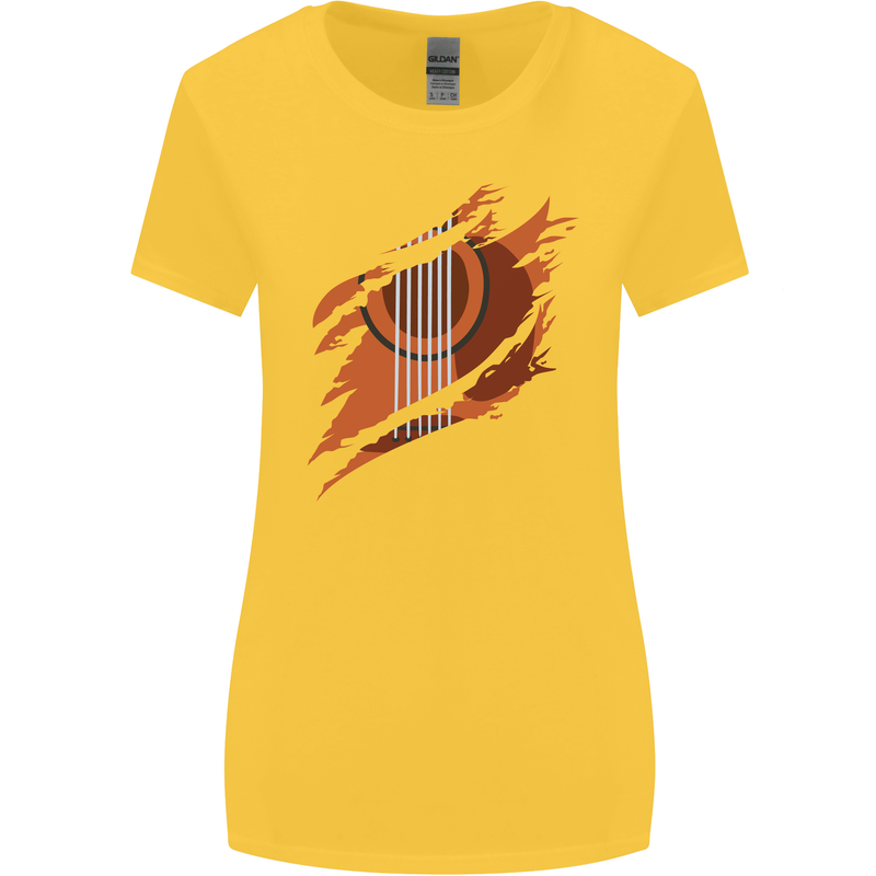 Ripped Torn Acoustic Guitar Music Funny Womens Wider Cut T-Shirt Yellow